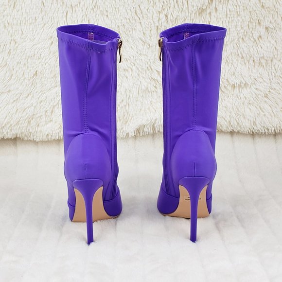 Purple Stretch Square Open Toe Ankle Boots - Picture 6 of 11